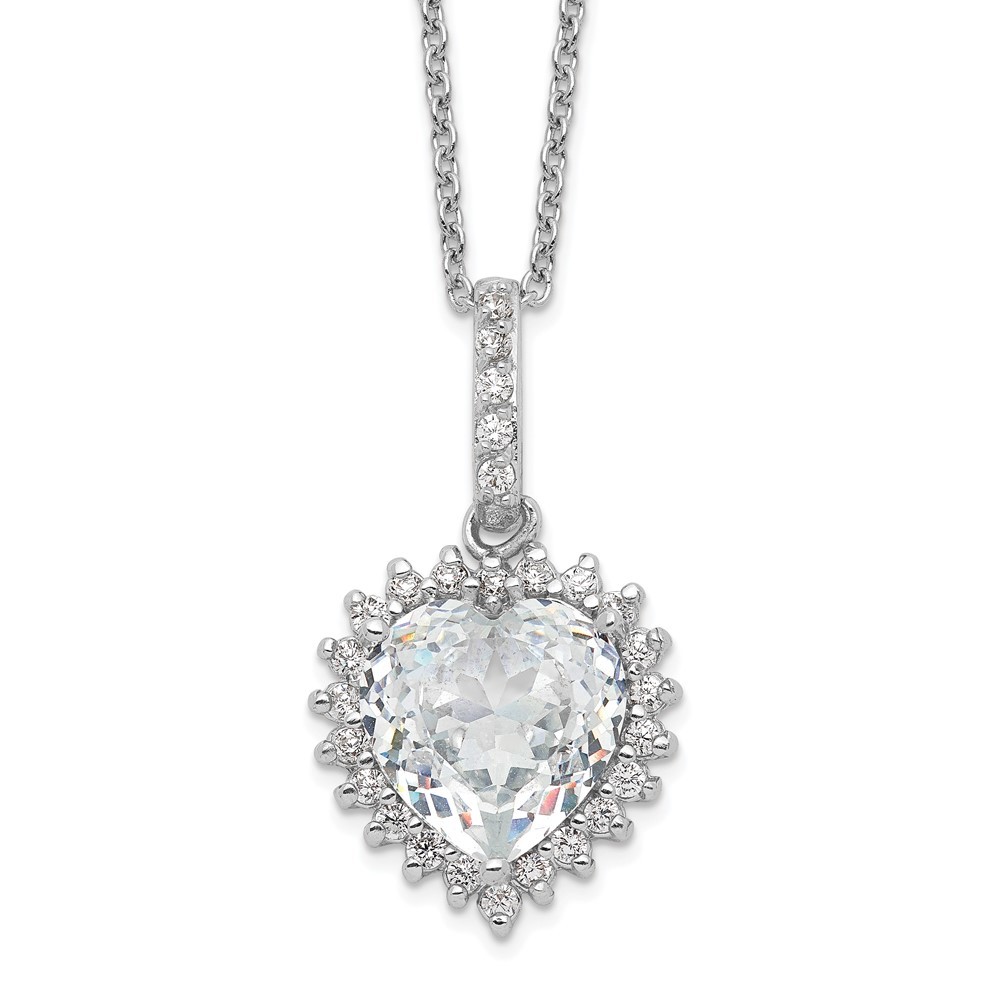 925 Sterling Silver Fancy 100-Facet and Brilliant-cut CZ Heart 18.5" Necklace